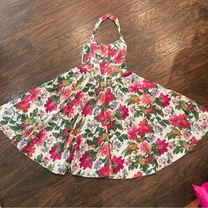 Vintage Floral Halter Fit-and-Flare Dress